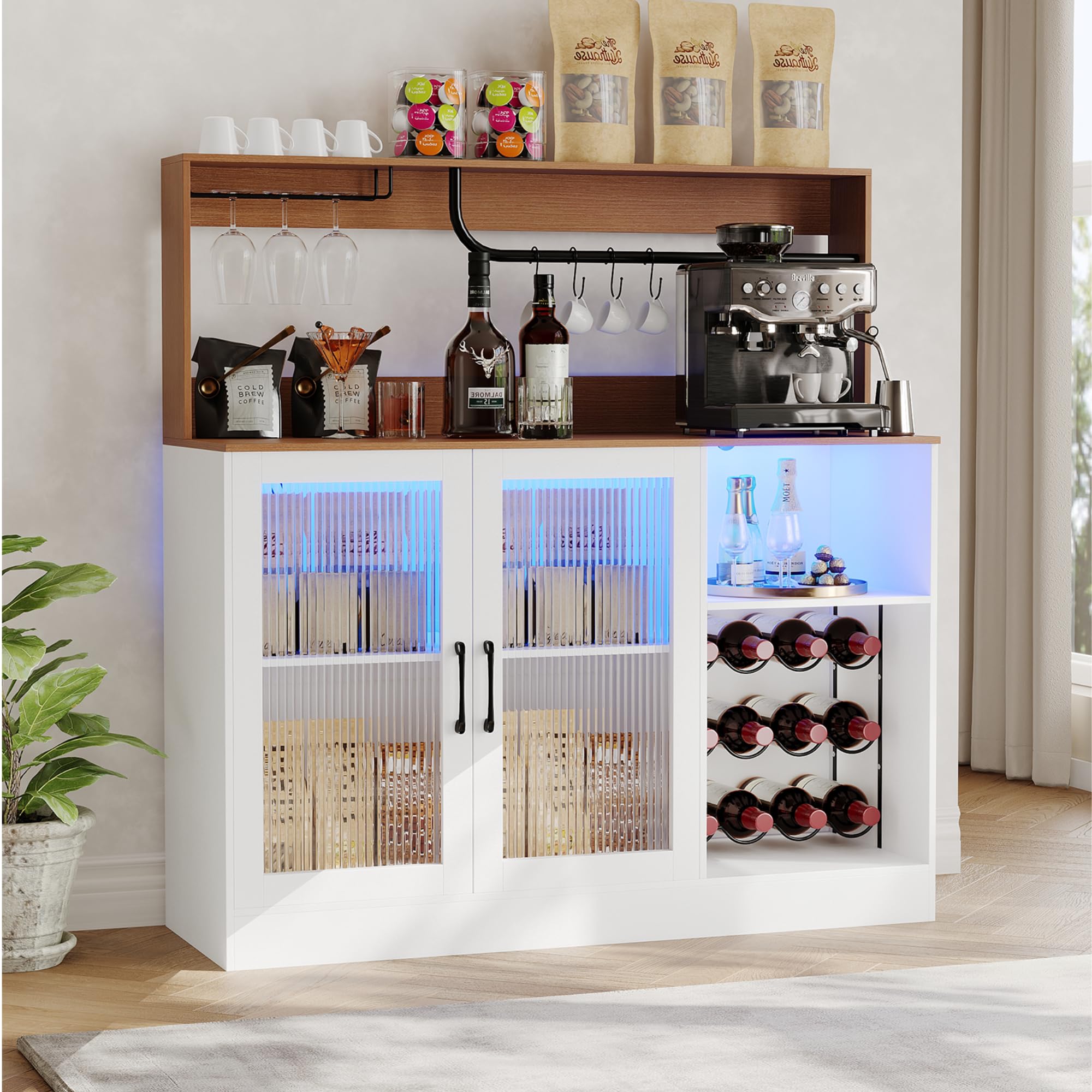 Home Bar And Cabinet - خزانة بار للنبيذ مزودة بإضاءة LED،