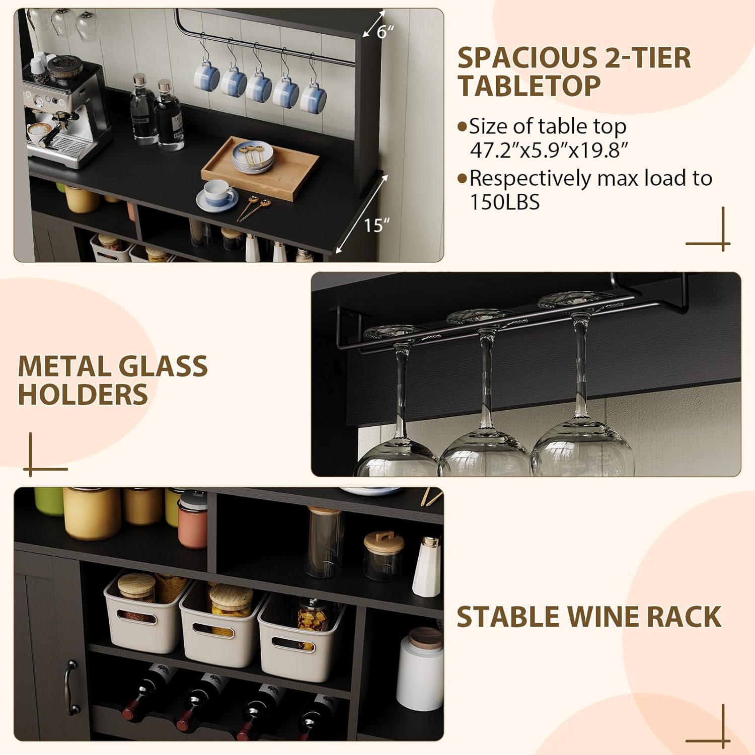 خزانة قهوة بطراز المزرعة مقاس  - مراجعة Home Bar And Cabinet وسعره