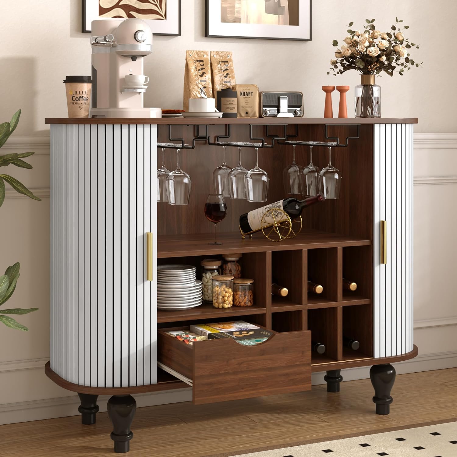 خزانة بار بيضاء مع 6 رفوف للنب - مراجعة Home Bar And Cabinet وسعره