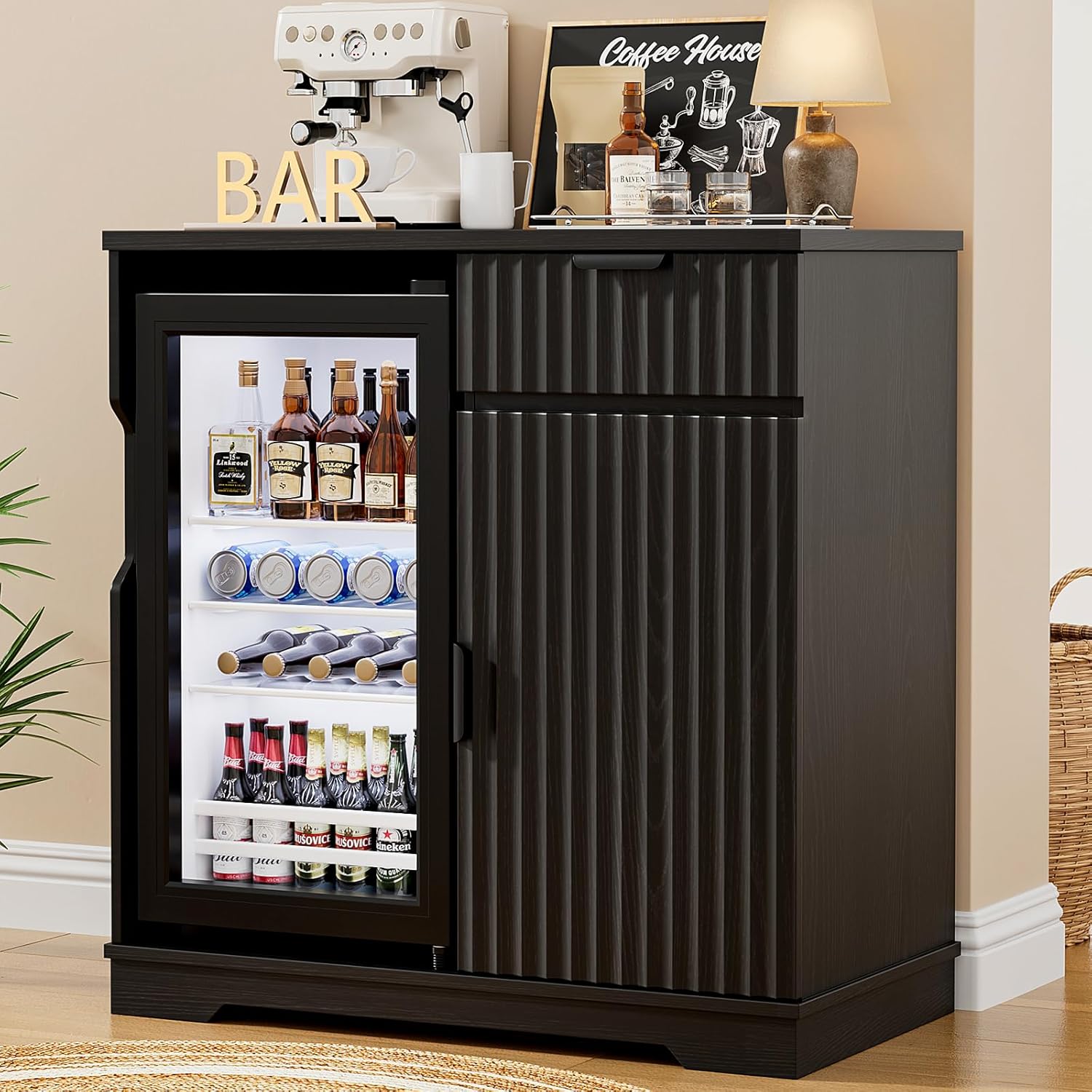 خزانة بار قهوة مخددة مع درج سح - مراجعة Home Bar And Cabinet وسعره